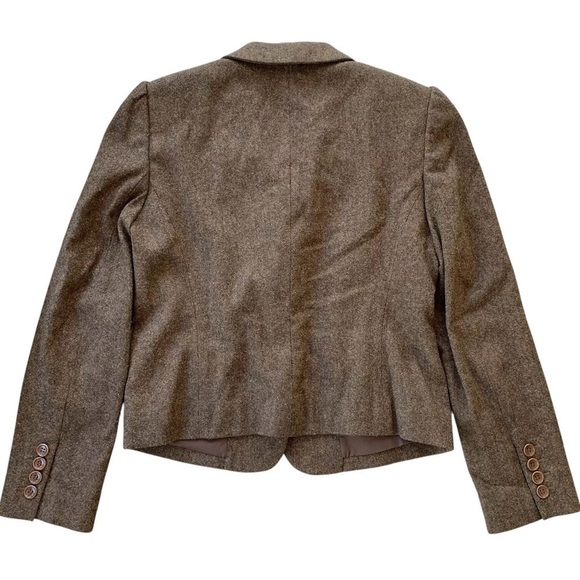 DKNY Donna Karan Wool Blend Ruched Collar Buttoned Blazer Jacket Brown Size 8 - Picture 2 of 6